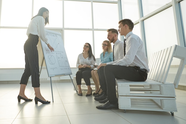 Business woman makes a presentation of a new project