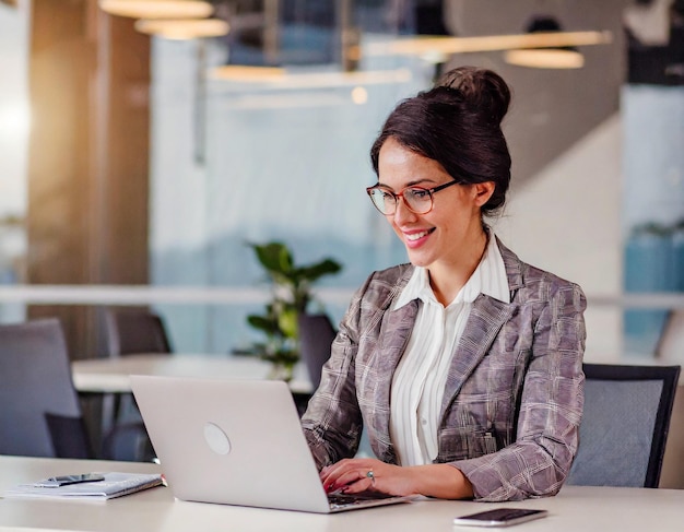 Business woman manager working in office on laptop