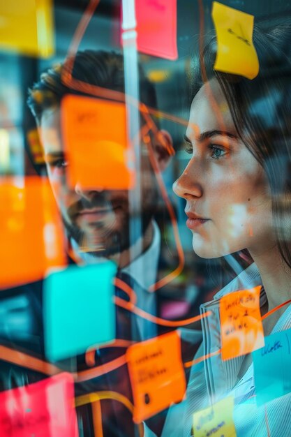 Photo business woman in office using laptop at work generative ai