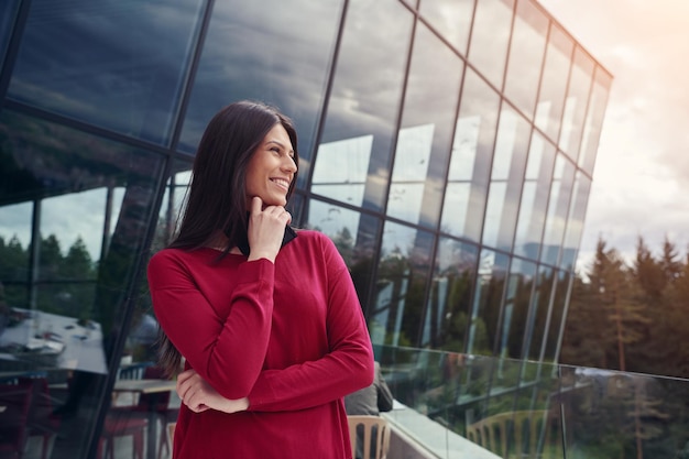 business woman portrait  with protective mask in coronavirus outbreak new normal concept