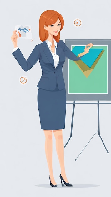 Photo business woman in presentation illustration