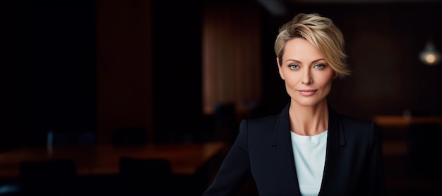 Business woman short blonde hair business jacket