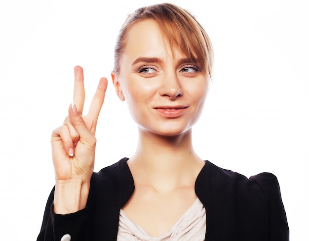 Business woman  showing victory sign