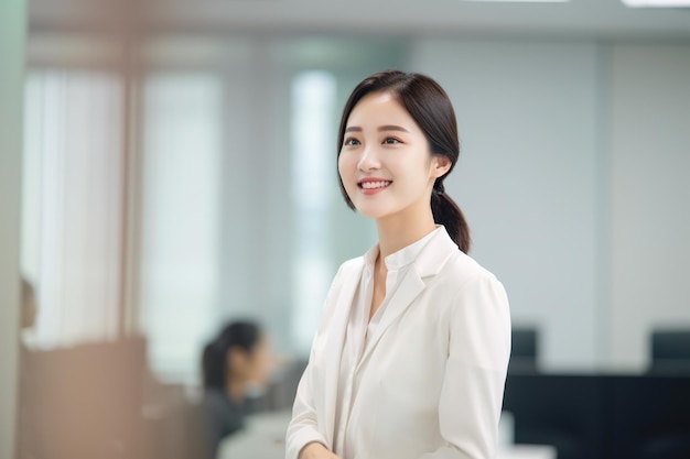 Business woman smiling and looking at the camera in office Generative AI