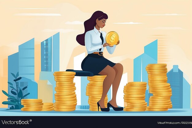 Business woman stack gold coinsave money for the future