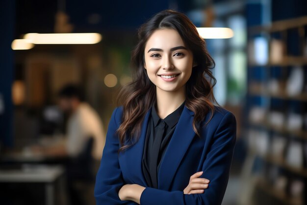 A business woman stands confident