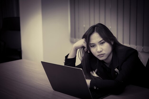 Business woman stress from bossSecretary has a hard workThailand peopleWorker no have ideas for work