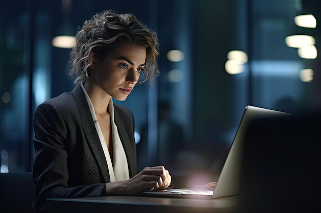 business woman Success sitting at desk working on laptop computer in office