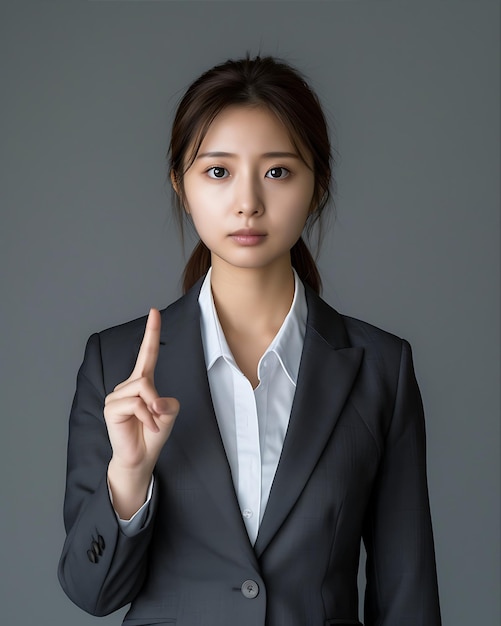 Photo business woman in suit making veto