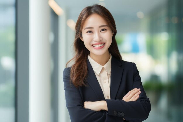 A business woman suit with her arms crossed