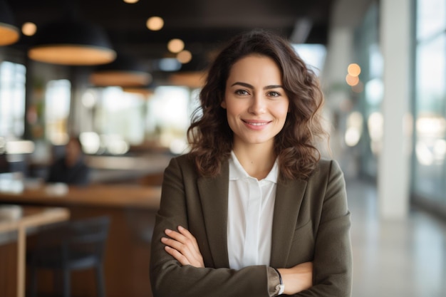 a business woman suit with her arms crossed