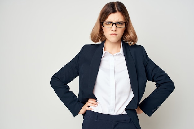 Business woman in suit work official self-confidence manager.\
high quality photo