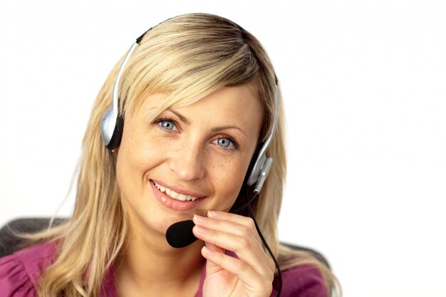 Business woman talking on a headset