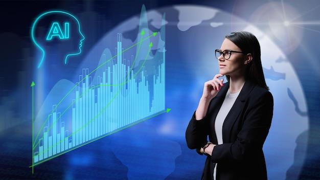 business woman using artificial intelligence in strategy business investment