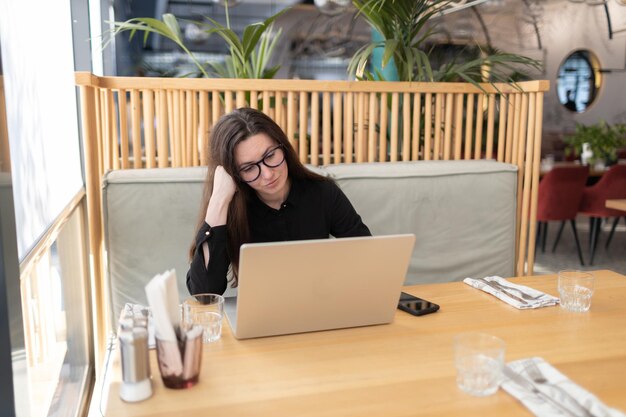 Business woman using laptop
