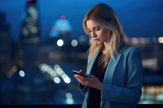 Business Woman Using Mobile phone at rooftop