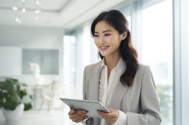 A business woman wearing suit