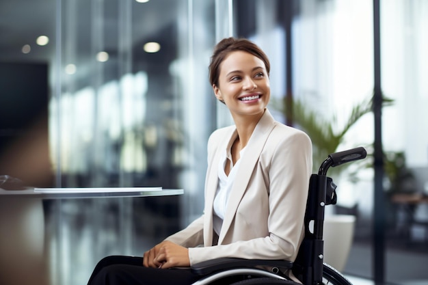 車椅子に乗ったビジネスウーマン 障害者のプロの肖像画 オフィスにいる障害のある女の子
