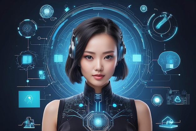 Business woman with AI and tech concept