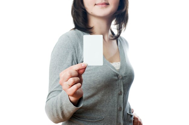 Business woman with card