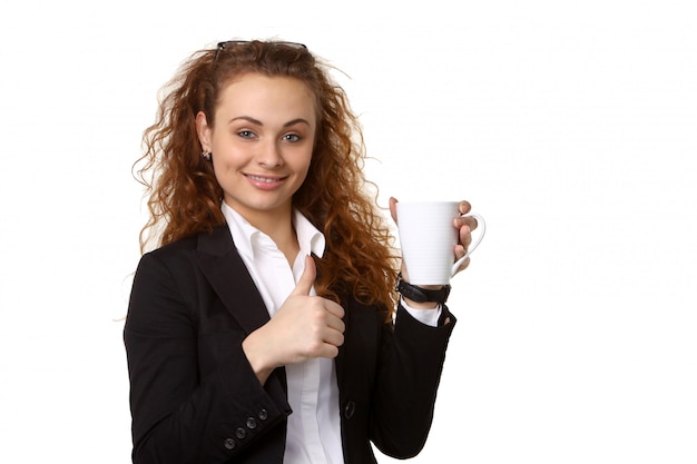 Donna d'affari con una tazza di tè