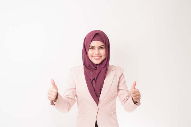 business woman with hijab portrait on white
