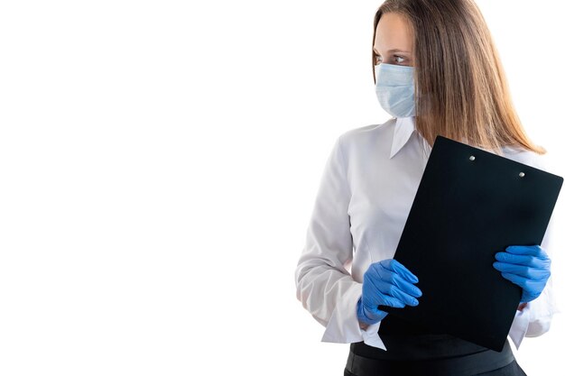 Foto quarantena di presentazione del lavoro della donna d'affari