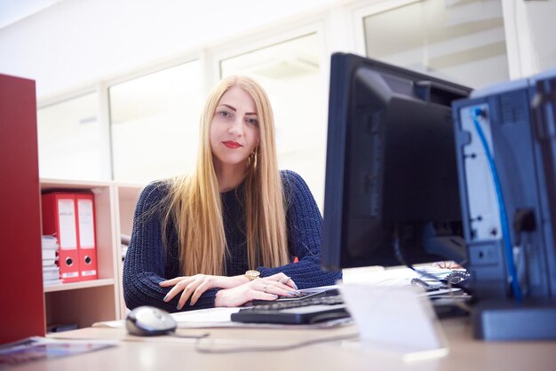 business woman working on computer at modern office