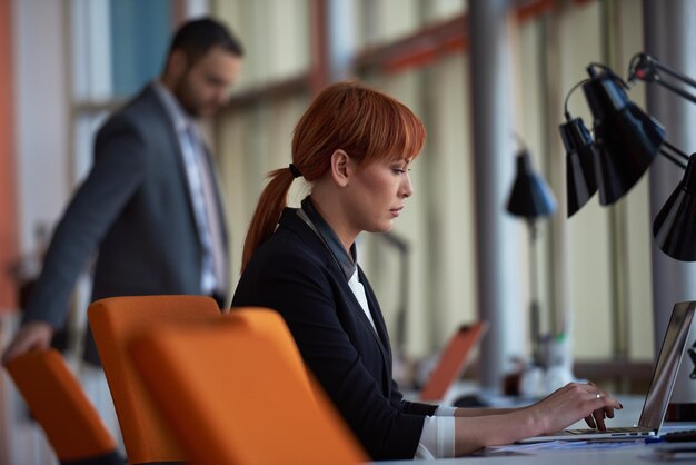 business woman working on computer at modern office