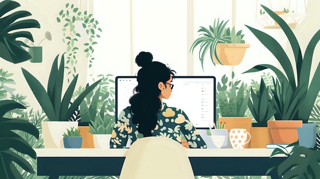 Business woman working at the desk Illustration