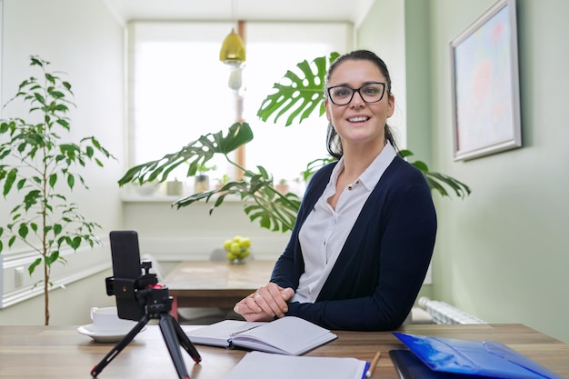 Business woman working remotely using video call