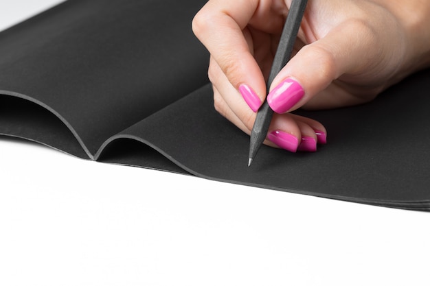 Business women hands working writing notebook 