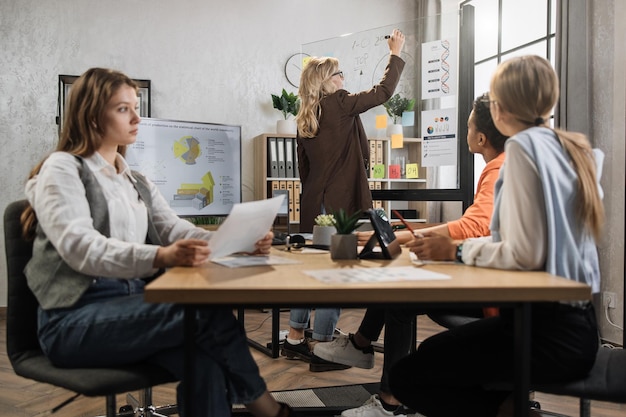 Business women partners sitting at desk Business conference concept