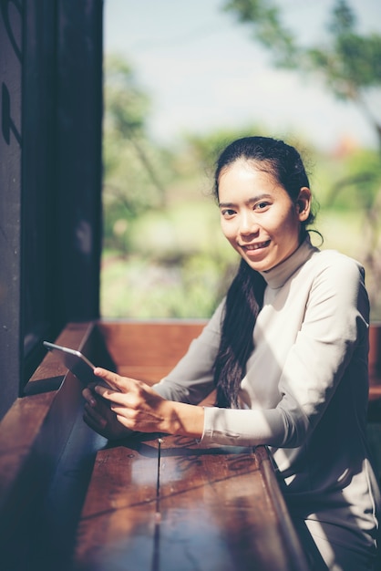 Business women working with tablet, worker business in success