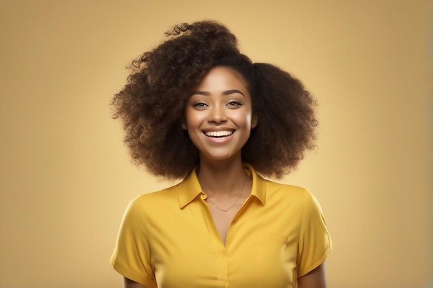 Business women yellow shirt with curly hair