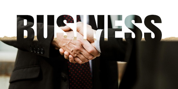 business word png border sticker handshake design on torn paper transparent background