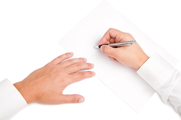 Photo business worker signing the contract to conclude a deal