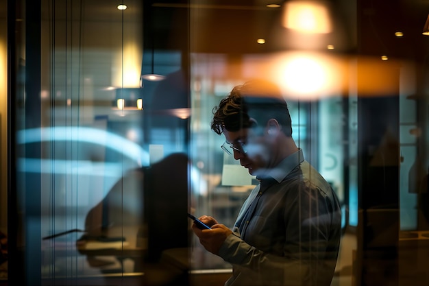 Photo business worker using mobile phone