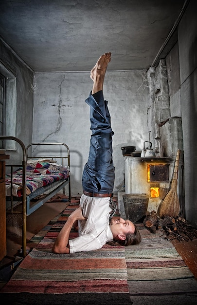 Business yoga in Russian village