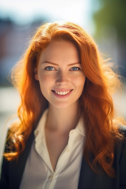 Business young woman redhead smiling