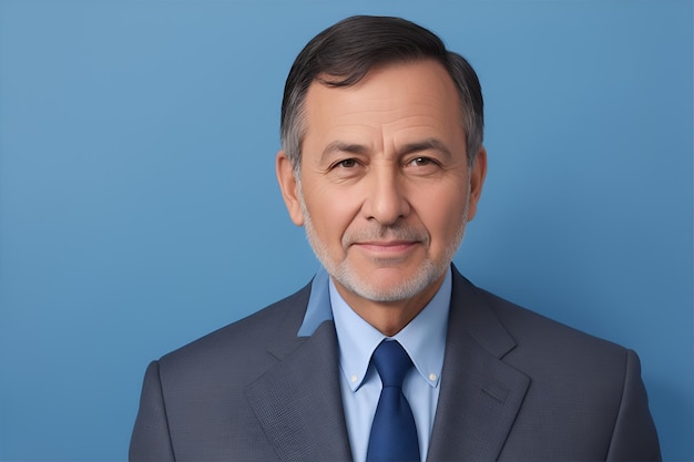 Businessman in the 50s standing on a blue background