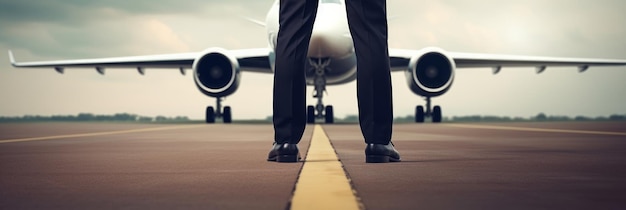 Businessman and airplane concept of successful businessman Generative AI