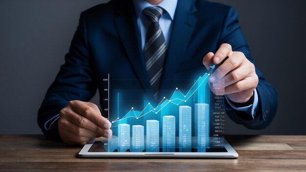 ビジネスマン分析 金融 売上データ 経済成長グラフ 投資 株式市場
