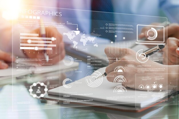 Businessman analysis trading diagram and businessman's hands