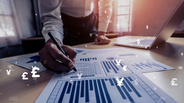 Photo businessman analyze conceptual data of stock market research.