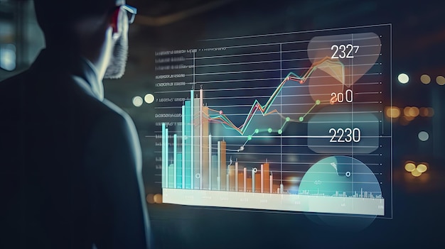 Businessman analyzes business data for intelligence analytic marketing strategy planning Ai generative