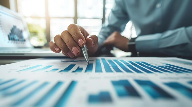 A businessman analyzes market data financial graphs economic growth business strategy planning and risk management