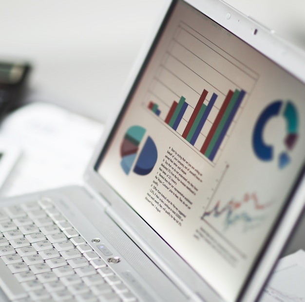 Businessman analyzing investment charts with laptop. Accounting