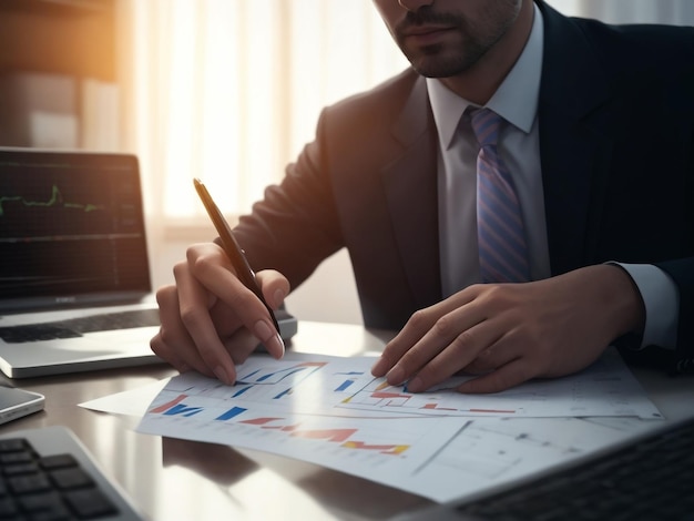 Businessman analyzing investment charts with laptop Accounting