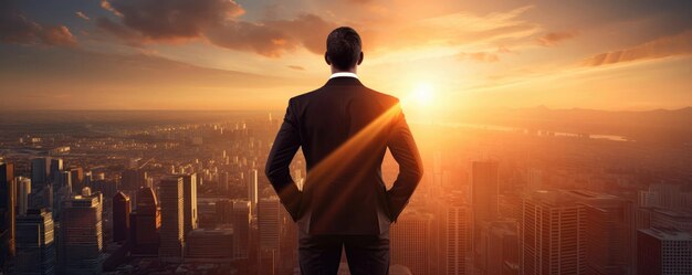 Businessman Assumes Superhero Persona Amidst Stunning Sunset